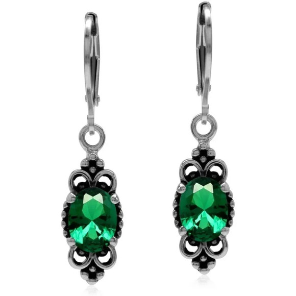 Women's Created Emerald-May Birthstone Bali Balinese Dangle Earrings - Picture 4 of 6